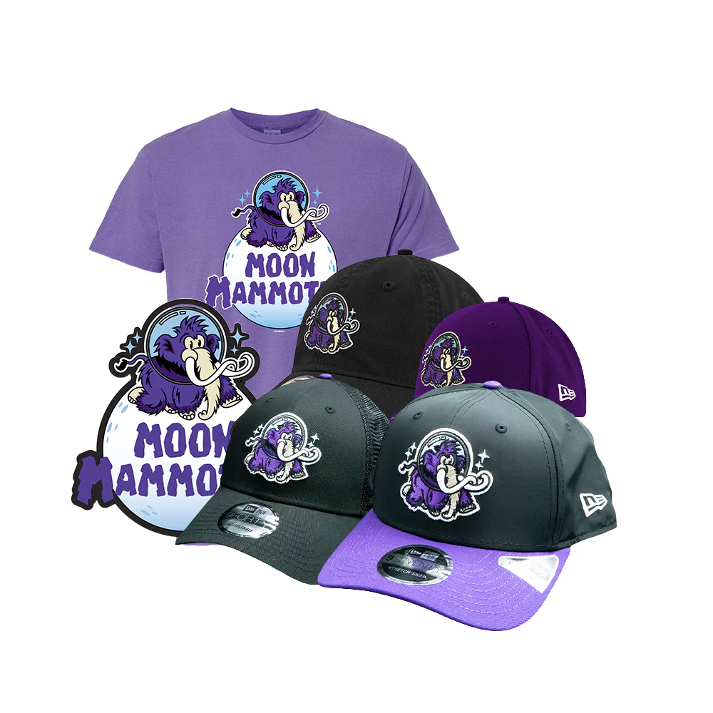 Erie SeaWolves "Love You to the Moon and Back" Moon Mammoths Bundle - (2) Adjustable Caps, (2) Tees,  (1) Baseball, (1) Pin